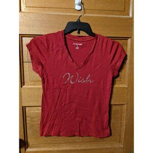 Ambrielle Red Wish T-Shirt Size M Top Stretch Rhinestones Studded